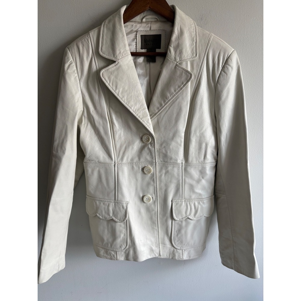 Uniform John Paul Richard Ivory Lamb Leather Blazer Jacket Size 16